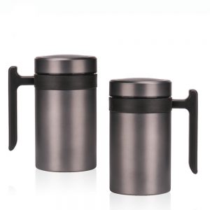 Double Wall Stainless Steel Coffee Cup with Handle Lid 400ml