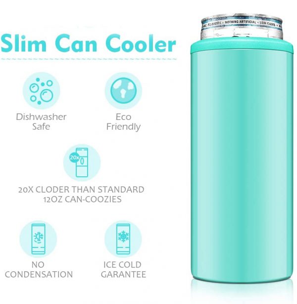 Double Wall Vacuum Insulated Slim Skinny Can Cooler 12 oz