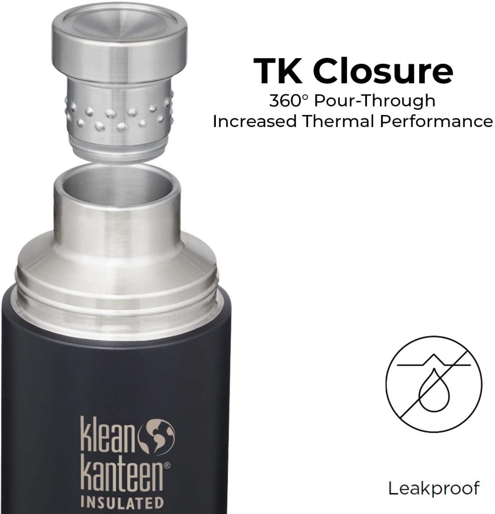Best Plastic Free insulated water bottle:Klean Kanteen vacuum insulated water bottle, TKPro