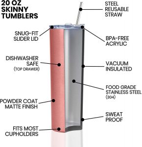 Skinny Tumblers Stainless Steel tumbler with straw Powder Coating