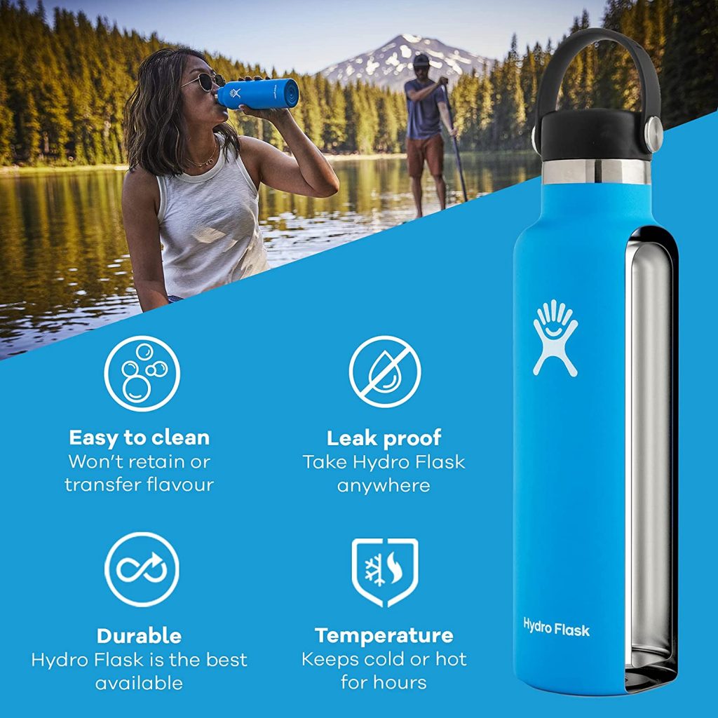 Best sports insulated water bottle: Hydro Flask flex cap water bottle 21 oz.
