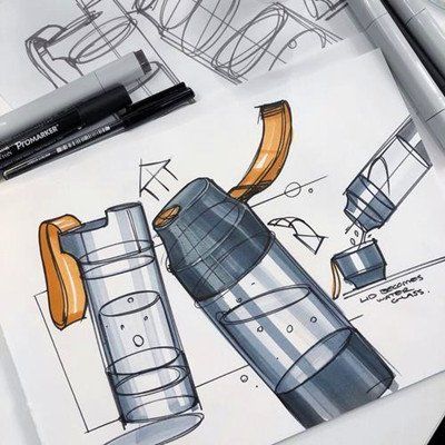 Custom insulated water bottle sketch drawing