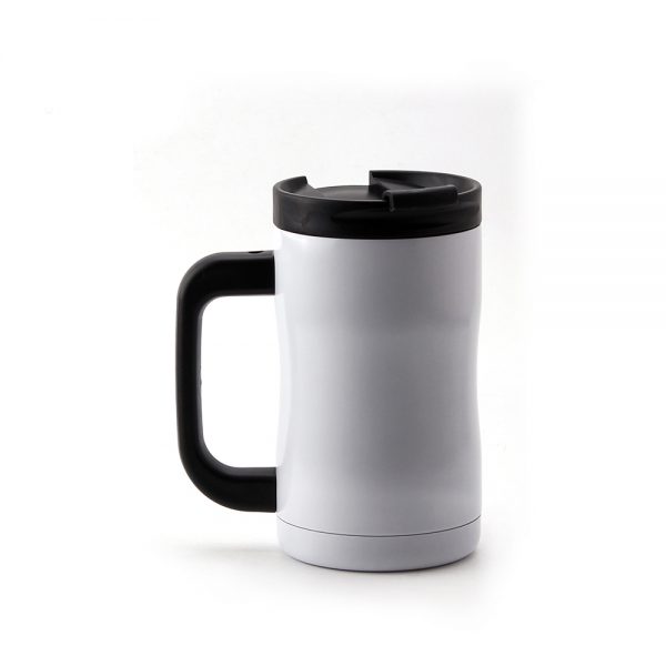 Double Wall Insulated Coffee Mug With Flip Lid And Plastic Handle