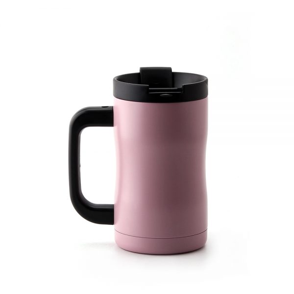 Double Wall Insulated Coffee Mug With Flip Lid And Plastic Handle