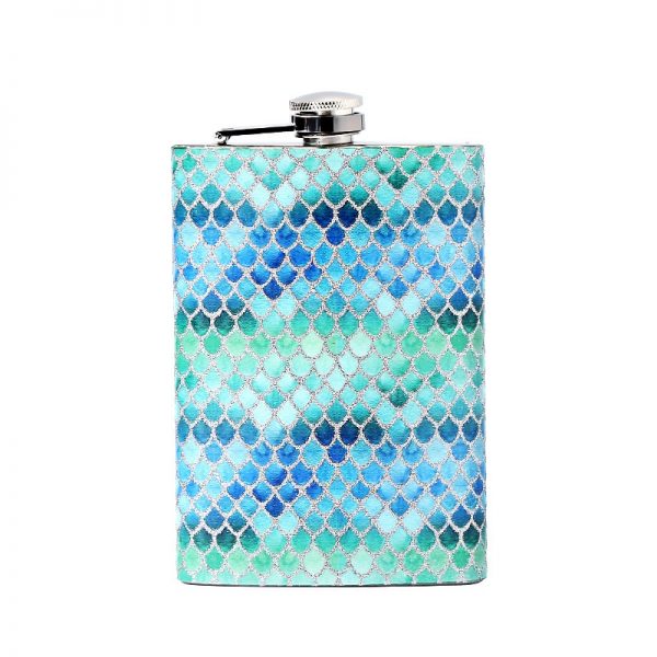 Stainless Steel Fish Scale Pattern Hip Flask 8 oz